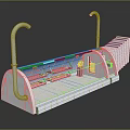 Modern Subway Entrance Structure with White Curved Design Blue Pipes Steps and Seats