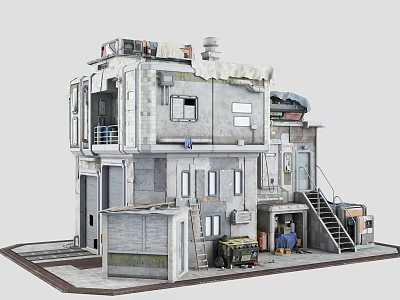 Industrial Style Multi Storey Residential Building With Weathered Exterior Metal Structure And Stairs 3d model