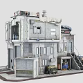 Industrial Style Multi Storey Residential Building With Weathered Exterior Metal Structure And Stairs