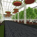 Indoor Garden Landscape Design With Glass Roof Hanging Planters Circular Lawn Areas And Wooden Walkway
