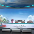 Immersive Dome Projection Space With Traditional Chinese Architecture And Mountain Landscape