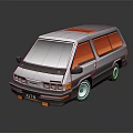 Classic White Van With Orange Roof And Windows In Cartoon Style Design