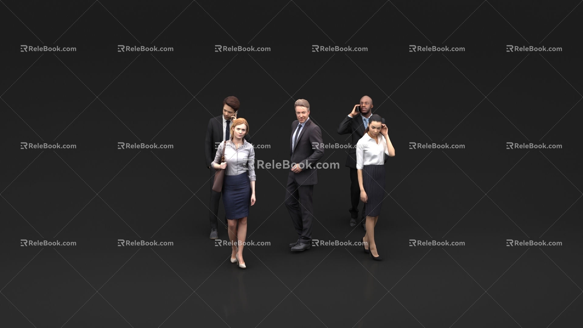 People standing posture many men women business attire formal work person model