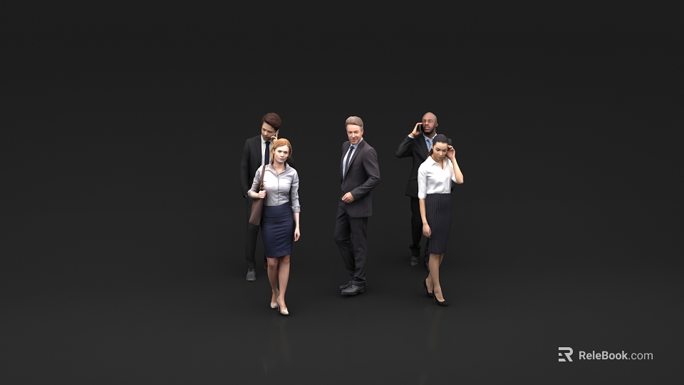 Group of Business Professionals in Formal Attire Standing Together Against Dark Background 3d model 