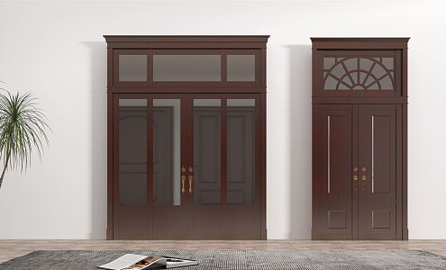 Modern Double Door Solid Wood Paint Door Wooden Door Glass Door 3d model