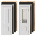 White Hinged Doors with Solid and Glass Panels featuring Diamond Pattern in Wooden Interior Design 3d model