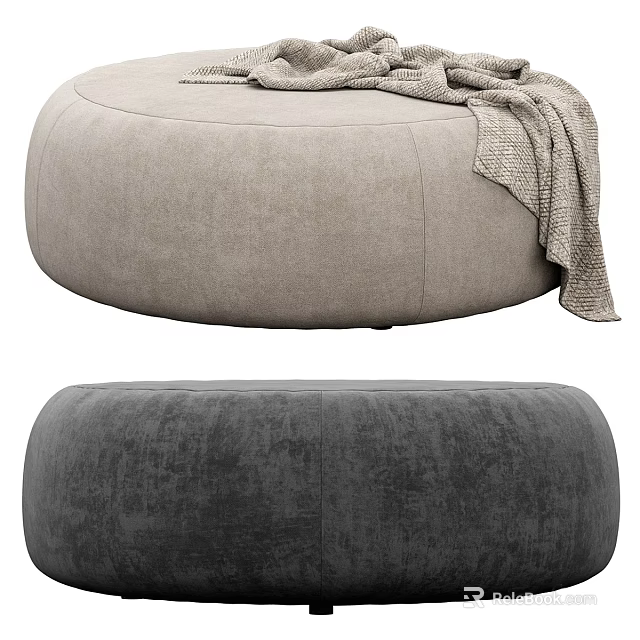 Light and Dark Gray Velvet Ottoman with Cozy Blanket in Living Room Interior 3d model 