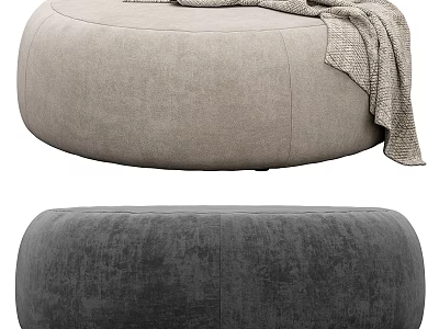 Light and Dark Gray Velvet Ottoman with Cozy Blanket in Living Room Interior 3d model