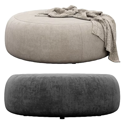 Light and Dark Gray Velvet Ottoman with Cozy Blanket in Living Room Interior 3d model