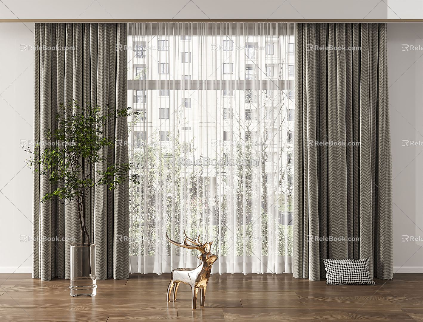 modern curtain gauze curtain 3d model