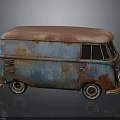 Old Rusty Vintage Van With Blue Red Exterior And Weathered Paint