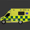 Yellow Ambulance Vehicle With Green Checkered Design And Emergency Medical Gear