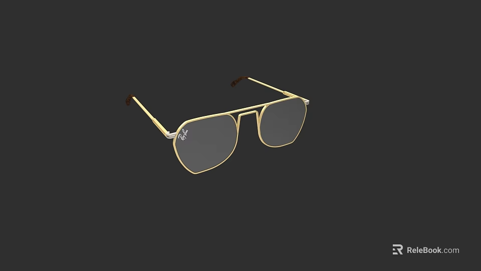 Stylish Gold Frame Square Lens Sunglasses With Modern Fashion Design 3d model 