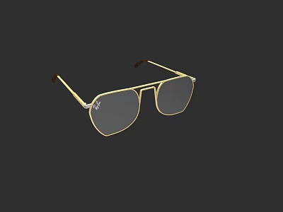 Stylish Gold Frame Square Lens Sunglasses With Modern Fashion Design 3d model