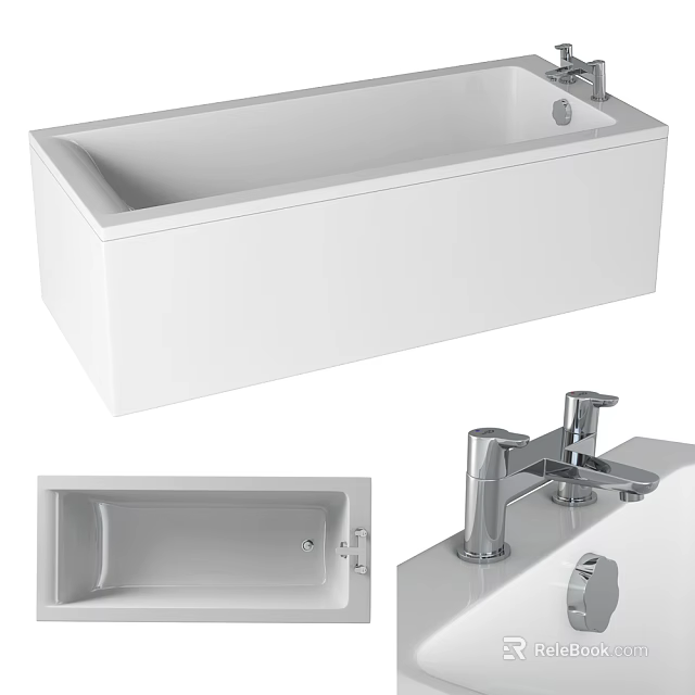 White Freestanding Bathtub With Modern Chrome Faucet And Sleek Design 3d model 
