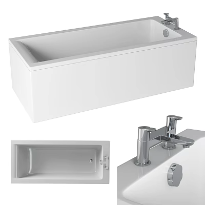 White Freestanding Bathtub With Modern Chrome Faucet And Sleek Design 3d model