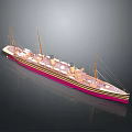 Detailed Pink And Gold Model Ship With Multiple Masts On Gray Background 3d model