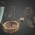 Vintage Metal Playground Equipment With Slide Swing Rotating Structure And Climbing Frame