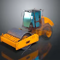 Yellow Road Roller Construction Vehicle with Large Steel Drum and Enclosed Cabin