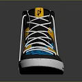 Stylish High top Shoes with Black Yellow Blue Patterned Design and White Laces