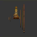 Ornate Orange And Gold Mechanical Artwork With Circular Frame Gears Tower And Lantern