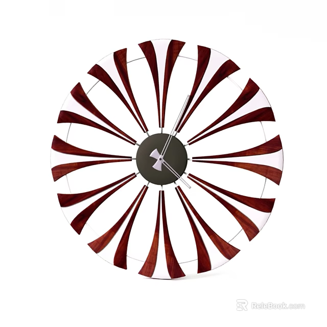 Modern Radial Sculpture with Red White Stripes and Black Center Clock Design 3d model 