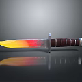 Sharp Tactical Knife With Yellow Red Gradient Blade And Brown Wooden Handle