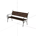 Vintage Outdoor Bench With Wooden Seat Back And Curved Metal Armrests Design