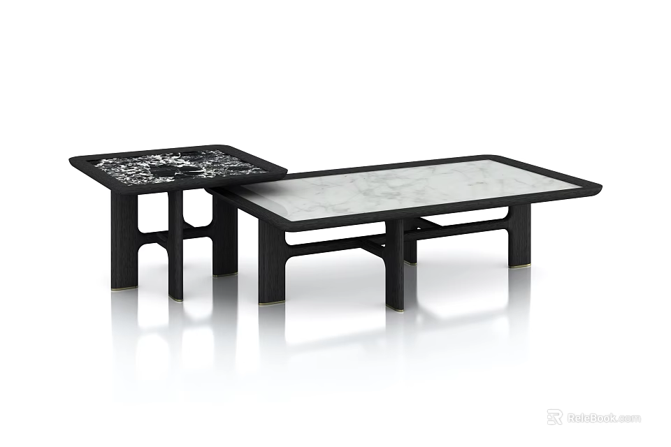 Modern Coffee Tables With Black Geometric Frames And Patterned Light Colored Tops 3d model