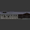 Traditional Wooden House Exterior With Gray Tile Roof And Attached Wing Structure