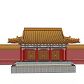 Chinese Ancient Architecture With Red Walls Yellow Roof Ornate Eaves And Stone Steps