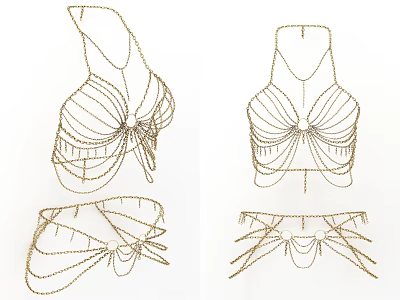 Fashionable Golden Chain Decorative Bikini Tops And Waist Chains Design Pieces 3d model