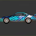 Blue And Teal Race Car With Graffiti Design Rear Spoiler Silver Wheels And Matte Finish