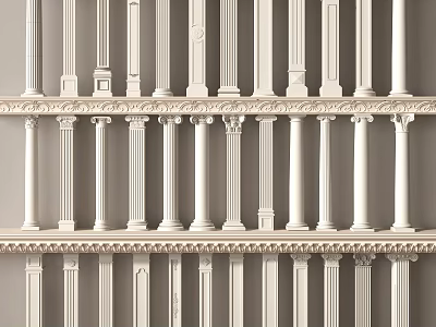 White Decorative Columns With Intricate Capitals Arranged In Multiple Rows For Architectural Design 3d model