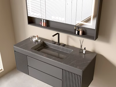 Modern Wall Mounted Bathroom Vanity with Marble Countertop Undermount Sink and Storage Drawers 3d model