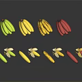 Assorted Colorful Bananas Green Yellow Red Peeled And Unpeeled On Black Background