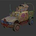 Military Tactical Utility Vehicle In Desert Tan With Armored Body Roof Equipment Antennas Large Tires
