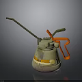 Vintage Industrial Metal Oil Can With Long Spout Orange Handle And Green Lever