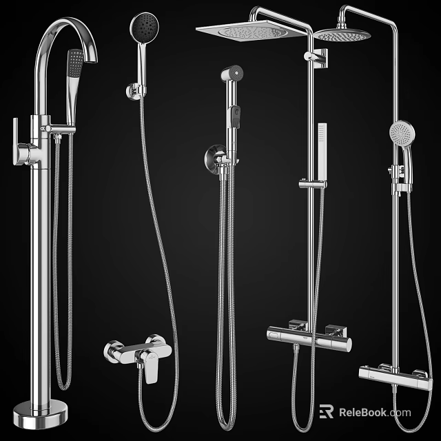 Modern Stainless Steel Shower Systems Featuring Handheld Overhead Heads Shower Arm Hose And Faucet 3d model 