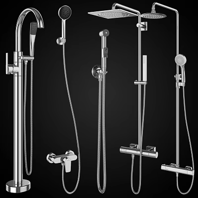 Modern Stainless Steel Shower Systems Featuring Handheld Overhead Heads Shower Arm Hose And Faucet 3d model