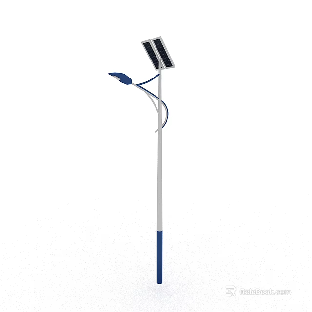 Solar Powered Outdoor Light With LED Lamp And Panel On Metal Pole 3d model