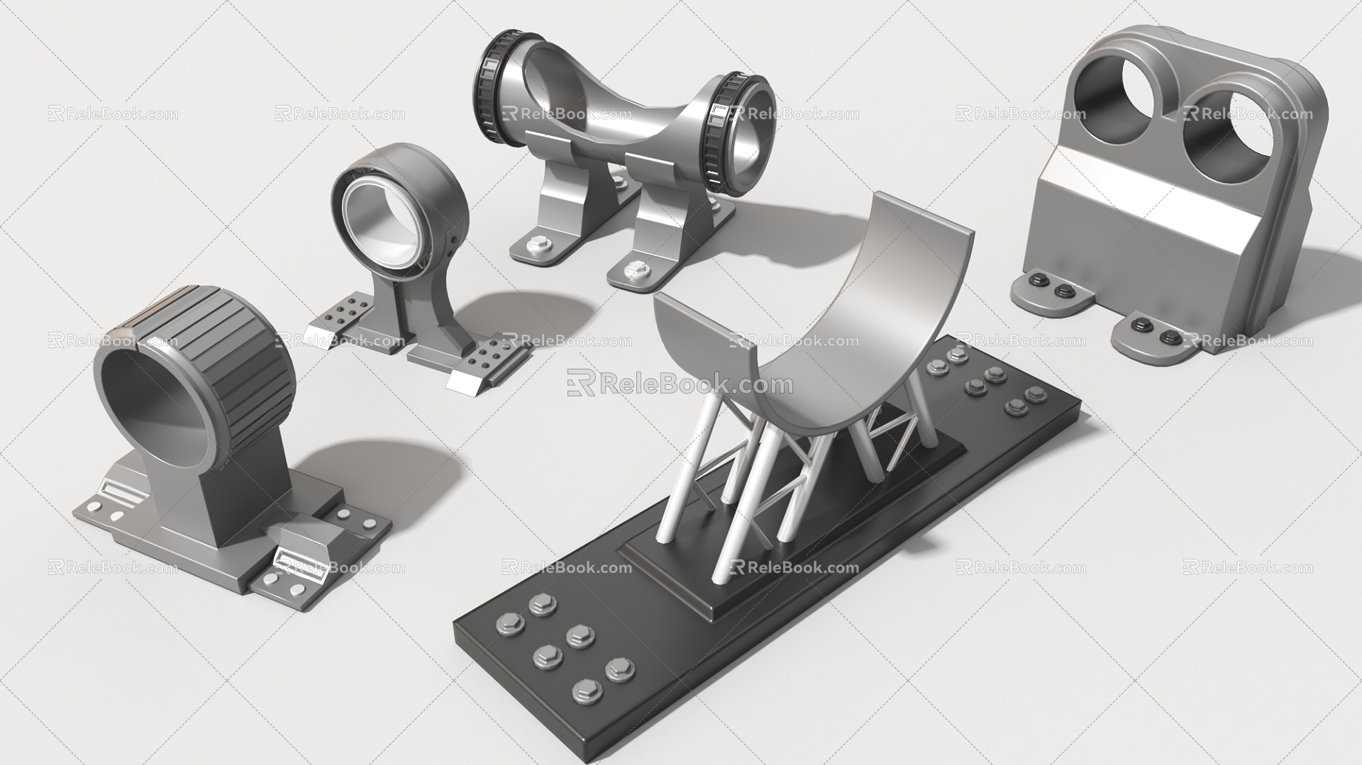 Pipe fitting trailer fixture plate bridge column hard surface machinery high-tech industrial parts 3d model