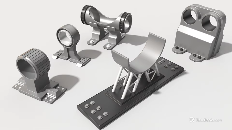 Industrial Equipment Metal Components Featuring Various Shapes Circular Arc Holes And Brackets 3d model 