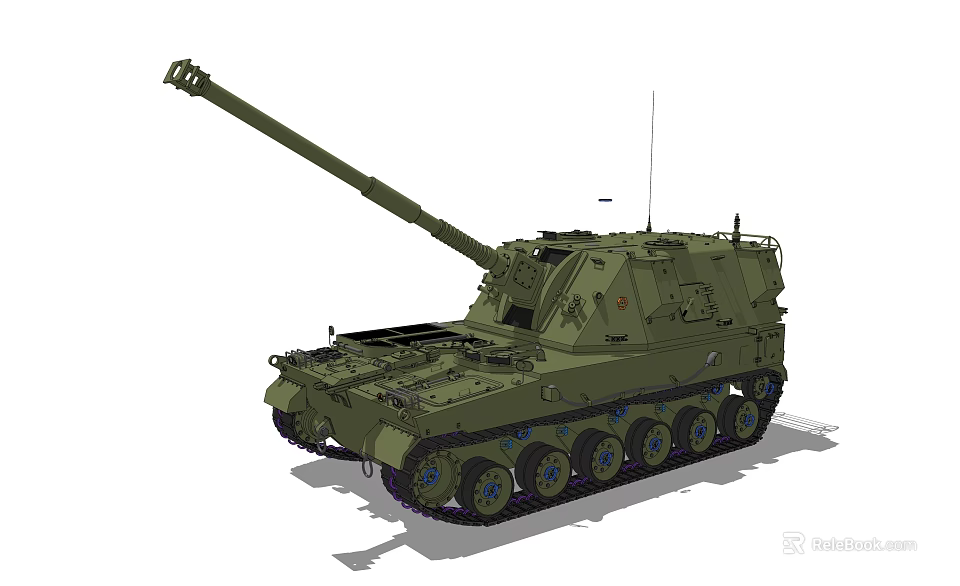 Military Armored Tank With Long Cannon Tracked Chassis And Military Gear 3d model 