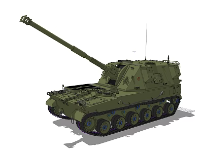 Military Armored Tank With Long Cannon Tracked Chassis And Military Gear 3d model
