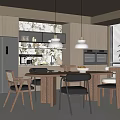 Modern Middle Ancient Style Restaurant Dining Table and Chair Combination Solid Wood Dining Table Middle Ancient Dining Chair Sideboard Chandelier 3d model