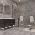 Modern Bathroom Store Featuring Glass Shower Enclosures Gray Walls White Vanity And Mirror