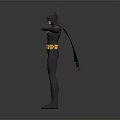 Batman In Grey Suit With Yellow Belt Black Cape And Bat Symbol Arms Outstretched