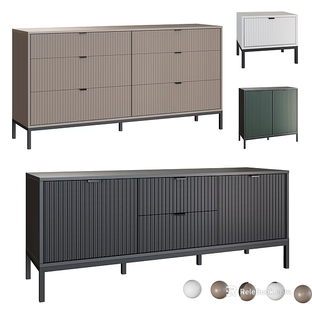 Modern Cabinet Furniture Collection With Different Colors Drawers And Metal Legs 3d model 