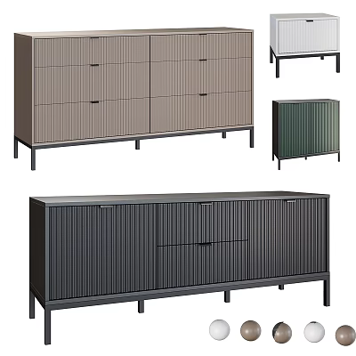 Modern Cabinet Furniture Collection With Different Colors Drawers And Metal Legs 3d model